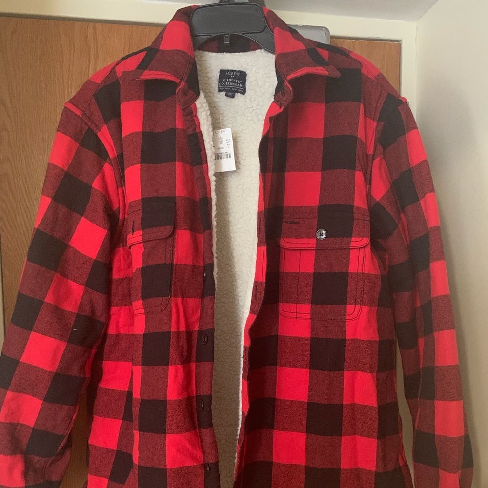 New J Crew Plaid Lumberjack jacket faux sheepskin shacket